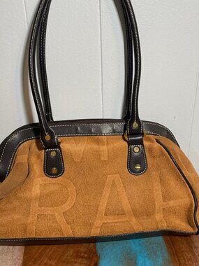Isaac Mizrahi Brown Tan Genuine Suede Leather Shoulder Purse Handbag Y2K